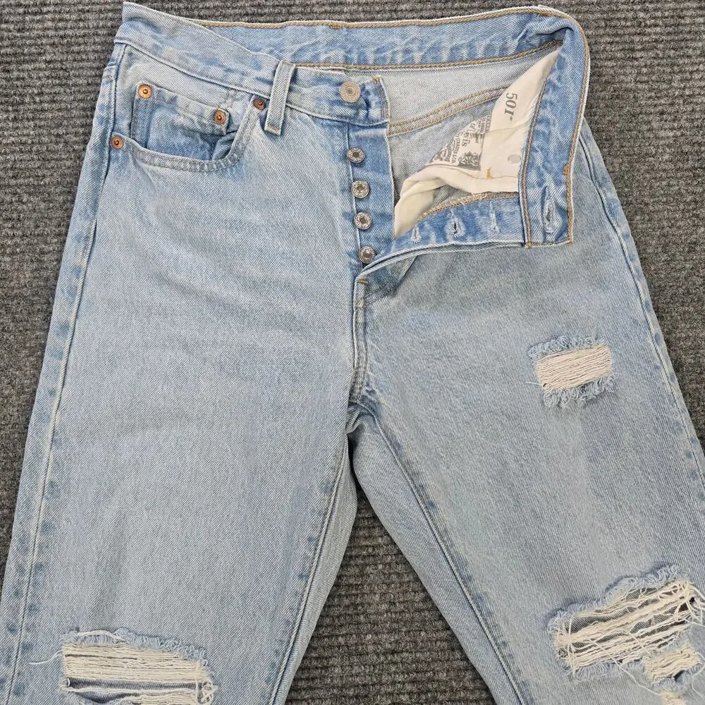Levi's 501 Jeans Womens 26x30 Light Wash Distressed Straight Leg - Picture 4 of 9